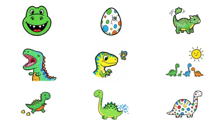 크레용 공룡 AI 일러스트 벡터 이미지 무료 다운로드 | 다정한 공룡의 크고 어리숙한 미소